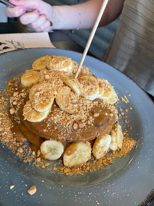 Pancakes with banana and peanut butter (Vegetarian) at Mundi Café in Charneca Da Caparica