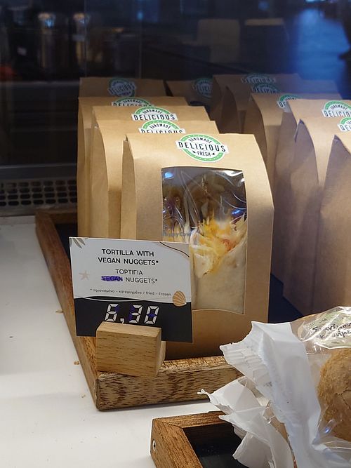 Tortilla with vegan nuggets at CFU Airport - French Bakery - Departures Airside in Corfu