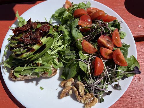 V-Cado toast - all come with a spinach/tomato/walnut side salad   at Zero Sum in Sister Bay