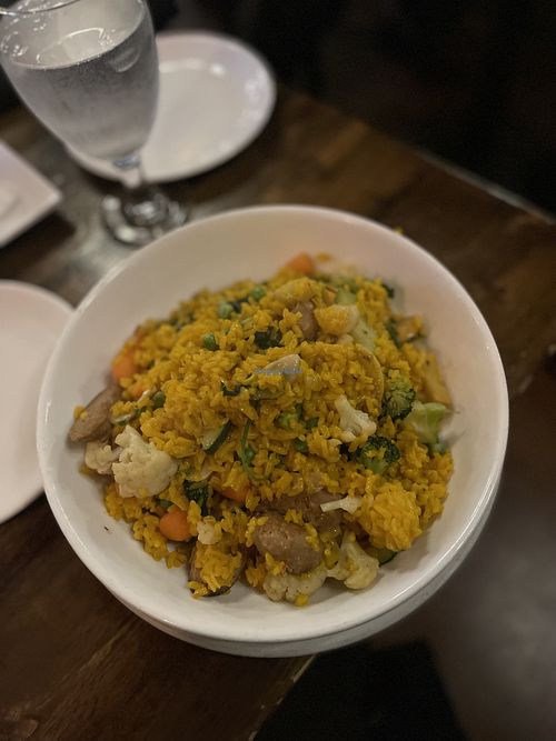 Vegan Paella with Impossible Sausage   at Havana Cafe in Bronx