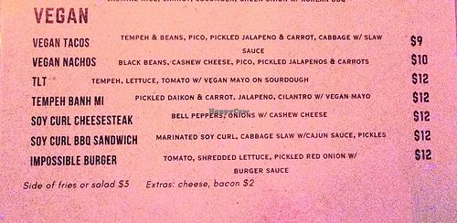 Vegan Options at The High Water Mark Lounge in Portland