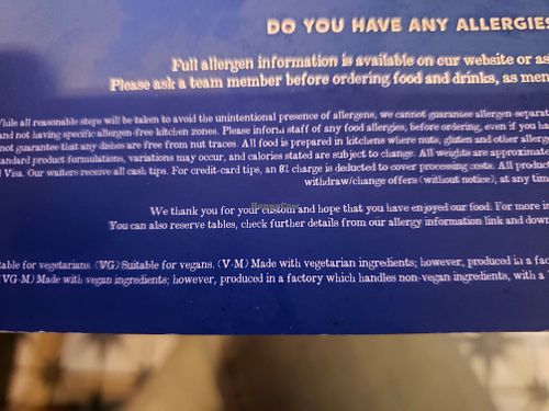 Abbreviations description on menu at Duke Of Somerset in East London