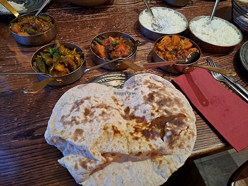 Okra, potato, and aubergine curries at Mother India's Cafe in Glasgow