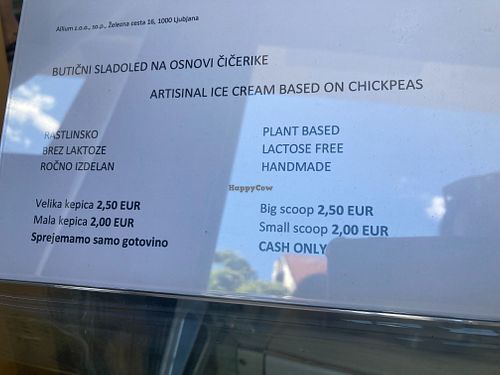 price list, cash only at Chika Sladoled in Ljubljana