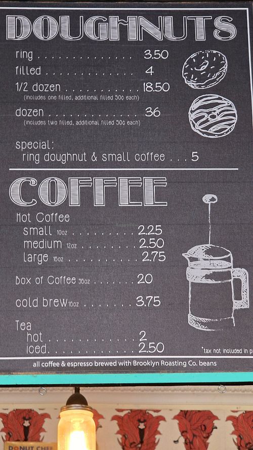 Menu at Dun-Well Doughnuts in Brooklyn