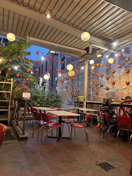 Outdoor seating  at Rosetta's Kitchen in Asheville