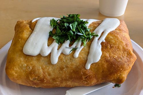 Chimichanga with carnitas at Rojos Mexican Food in Seattle