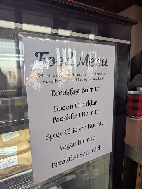Vegan burritos listed on menu at Lighthouse Coffee in Sparks