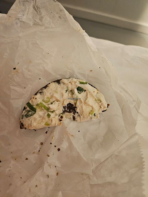 Pumpernickle onion sesame bagel with tofutti scallion cream cheese at Great Barrington Bagel Co in Great Barrington