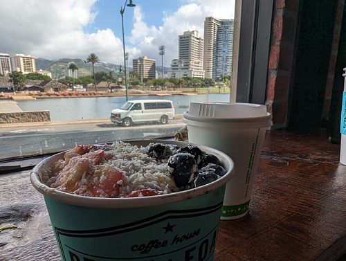 Acai and a view at Brew & Foam Coffee House Kuhio in Honolulu