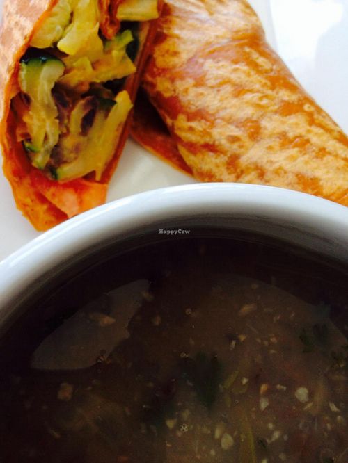 Vegan veggie wrap and vegan lentil soup at Flaxella in Bethesda