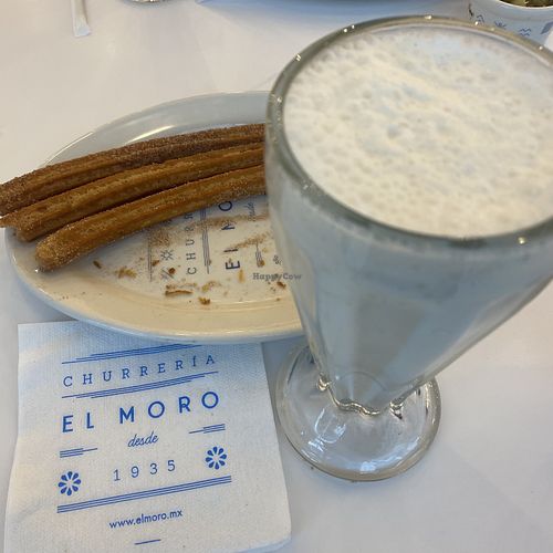 Vegan Churros & Vegan Vanilla Milkshake (Malteada)  at Churreria El Moro - Oceania in Mexico City