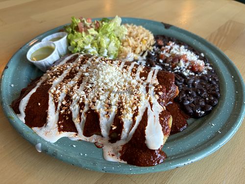 Gardein chicken enchiladas platterr  at Tacotarian in San Diego
