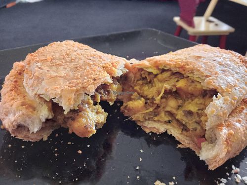 Spiced cauliflower and onion bhaji pasty  at The Cornish Bakery in Keswick