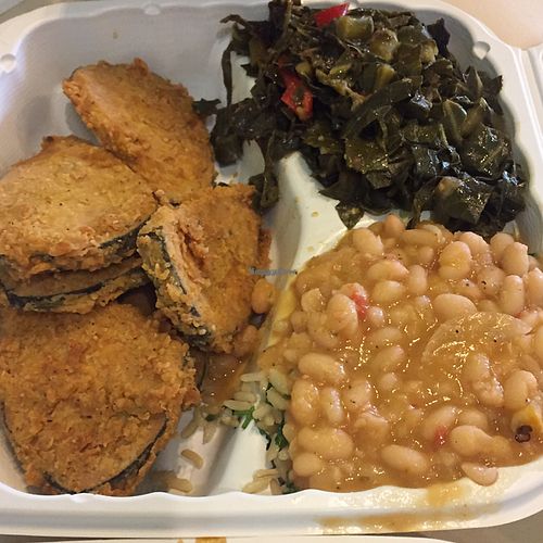 ";fish";, greens, and beans/rice at Sweet and Natural in Mount Rainier
