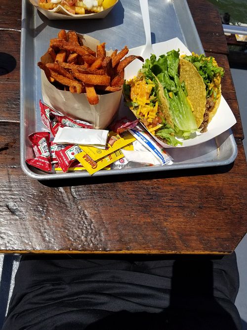 Sweet potato fries with stealth impossible tacos! at The Baylander in New York City