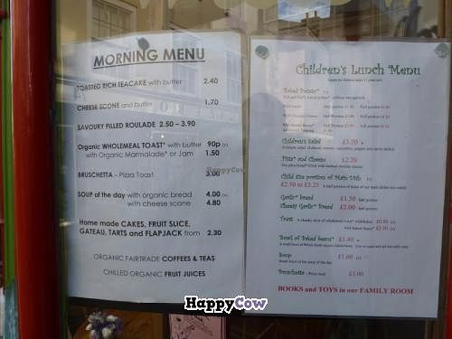 Menu Displayed on Window at Willow Vegetarian Garden Restaurant in Totnes