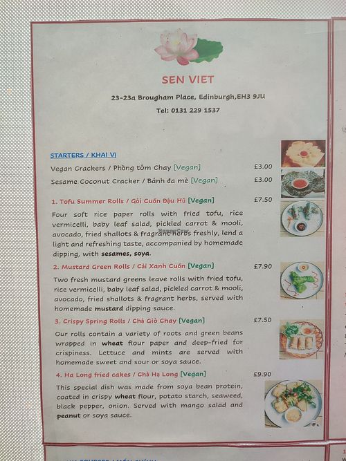 Menu 1 at Sen Viet Vegan in Edinburgh