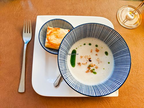 Vegan Asparagus Soup at Restaurant Felsenbirne at Restaurant Felsenbirne in Pirna