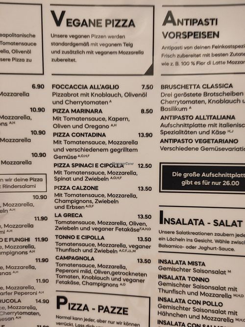 Menu at Antica Napoli in Bremen