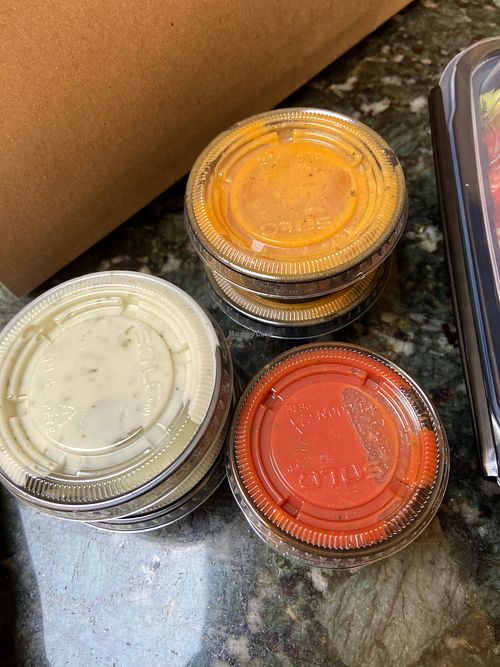 Ranch, salsa and salad dressing? at Pink's Vegan Diner - Cloud Kitchen in Merrick