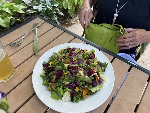 SALADE DU JARDIN
summer crisp lettuce, heirloom tomato, summer squash, roasted beet & red cabbage, English peas kombucha green goddess dressing, balsamic reduction  at Jardin in Madison
