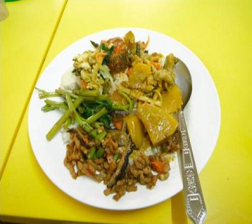 Assorted vegetables & rice close up. at Mae Orathai Vegetarian in Phuket