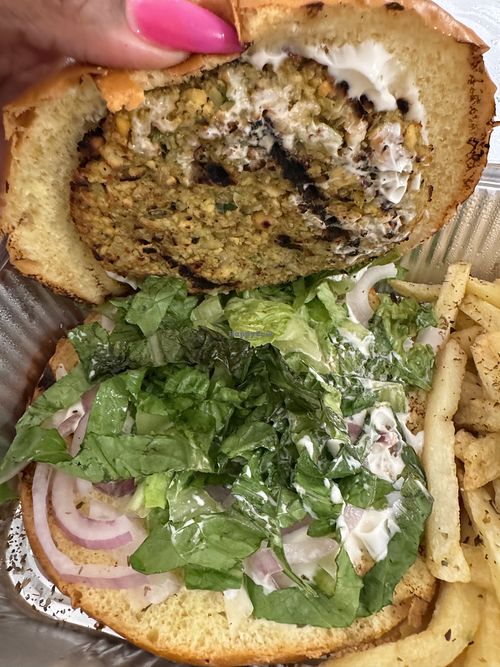 Vegan Burger   at Let's Eat in Santorini