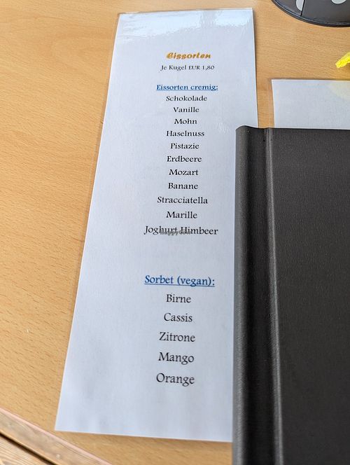 Eiskarte at Brunnwind in St Gilgen