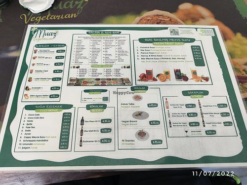 Menu at Muaz Vegetarian in Kyrenia
