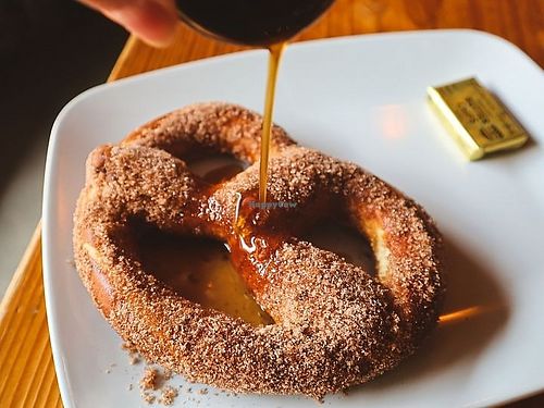 Cinnamon Sugar Pretzel - can be made vegan. Pictured with Dunkel Syrup (vegetarian) and butter. at Kansas City Bier Company in Kansas City