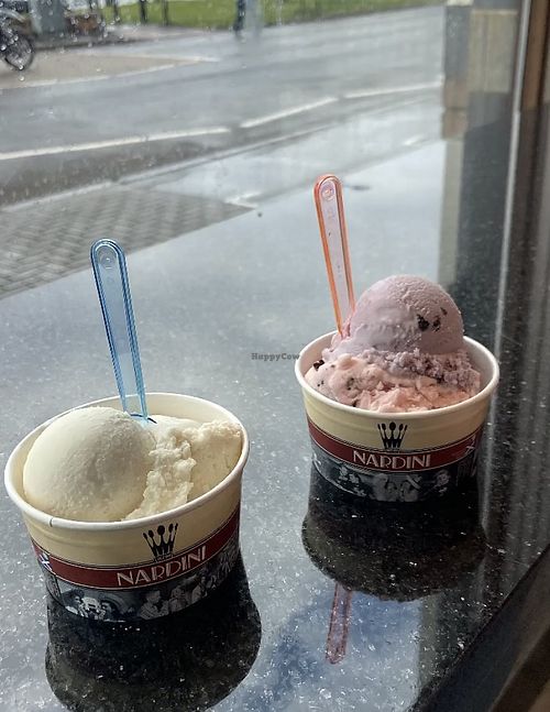 Banana and blueberry and Raspberry ripple in tubs   at Nardini's in Largs