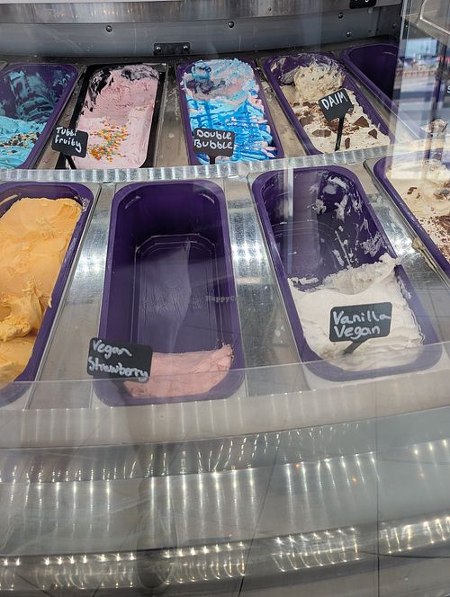 Vegan ice creams. Strawberry and vanilla. at Nardini's in Largs