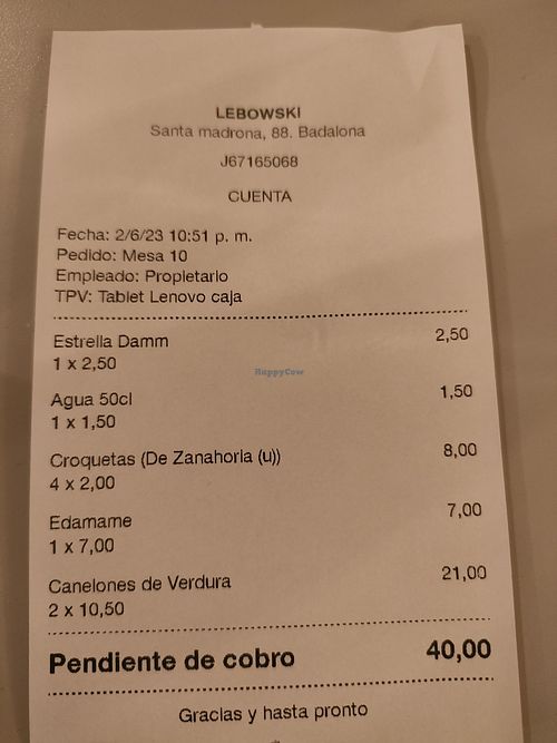 Cenita ligera para dos at Lebowski in Badalona