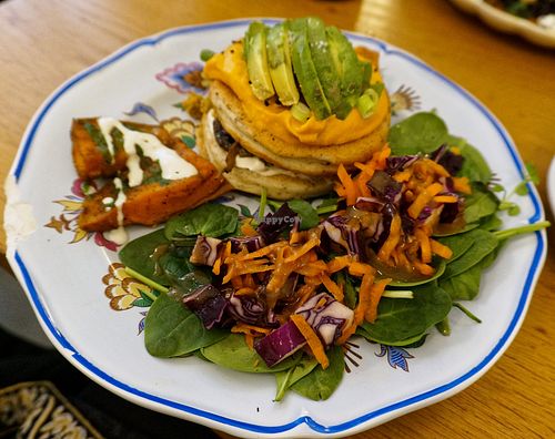 Savory pancakes w/extra avocado at Ground to Grow in Paris
