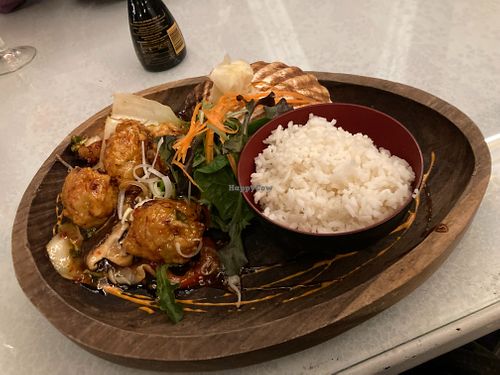 Vegan Kanmi Sanmi (sweet and tangy vegetable and tofu balls) at Oshibori in Dundee
