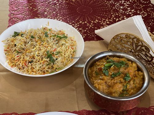 Cumin rice with eggplant tomato dish  at Punjab in Kosice