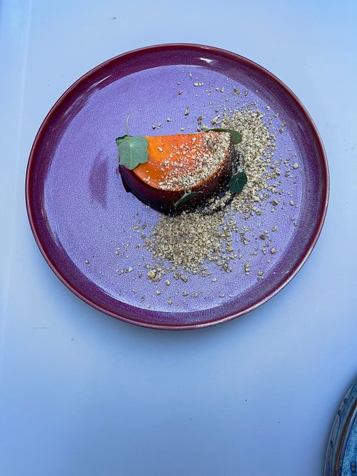 Vegan Sea buckthorn sponge cake at Fire & Flora in Calgary