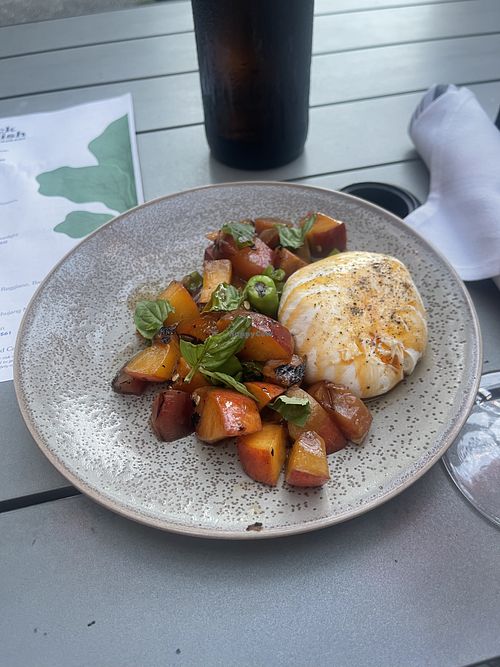Burrata with stone grilled fruits   at Black Radish in Tallahassee