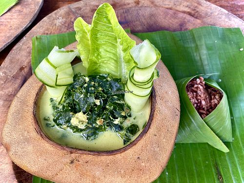 Moringa curry with red rice  at LeMo Beach Café in Denpasar