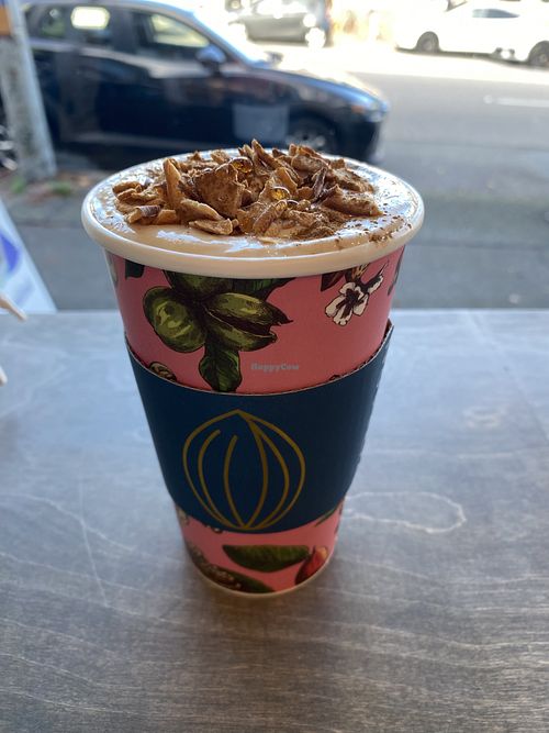 Hot apple tea with Nut cream  at Nuttea in Vancouver