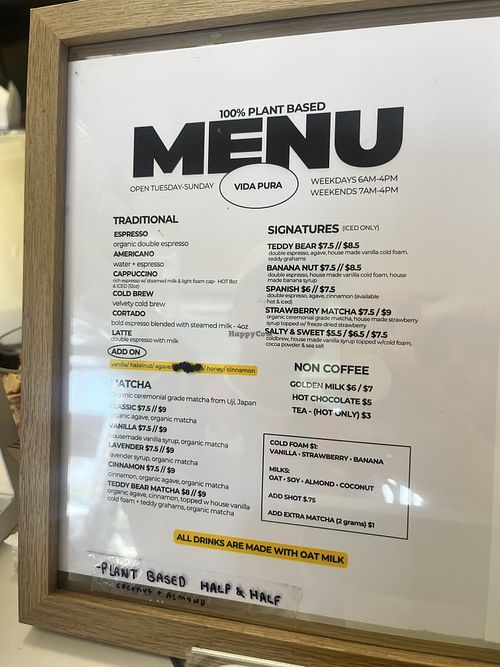 Menu August 2 2025  at Vida Pura in East Los Angeles