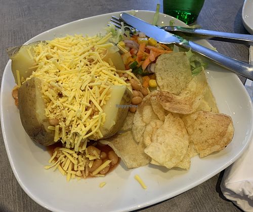 Baked potato with beans and vegan cheese  at The Park Café - Hazlehead Park in Aberdeen