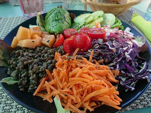 Buddah Bowl of the day (15€) at Parc de Saleccia in Corsica