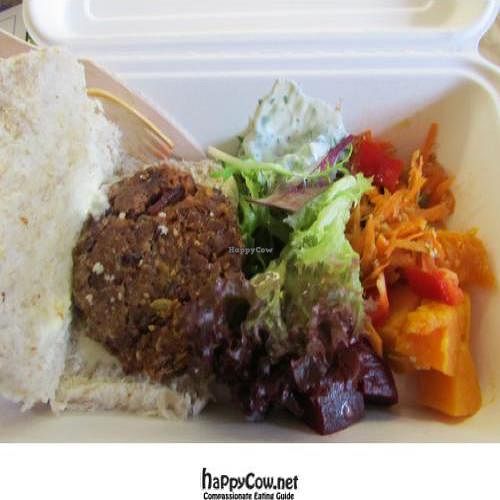 vegan burger with salads at Five Cafe in Penrith