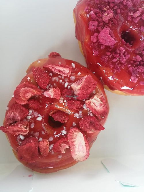 sweet raspberry and fresh strawberry at La Donuteria in Liptovsky Mikulas