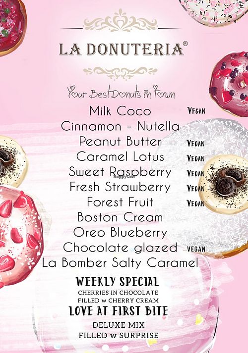 donut menu at La Donuteria in Liptovsky Mikulas