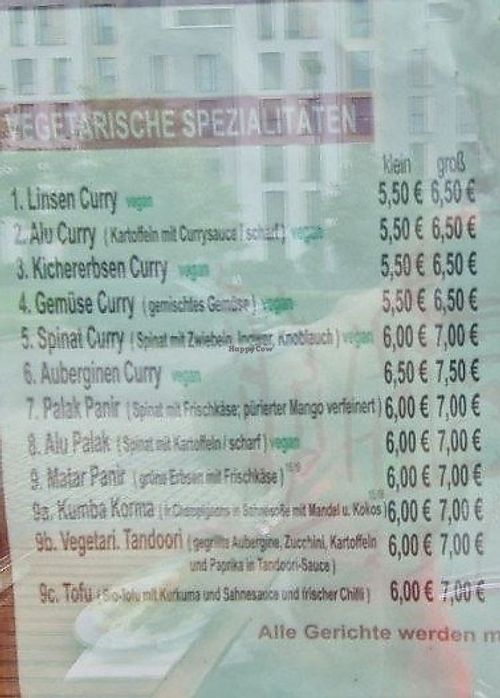 Menu at Kaschmir Tandoori in Heidelberg