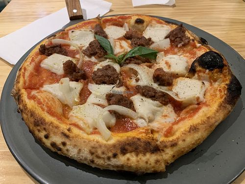 Vegan Italian sausage pizza  at Vegano in Bangkok