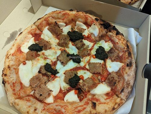 Vegan Ka prow Italian sausage Pizza at Vegano in Bangkok